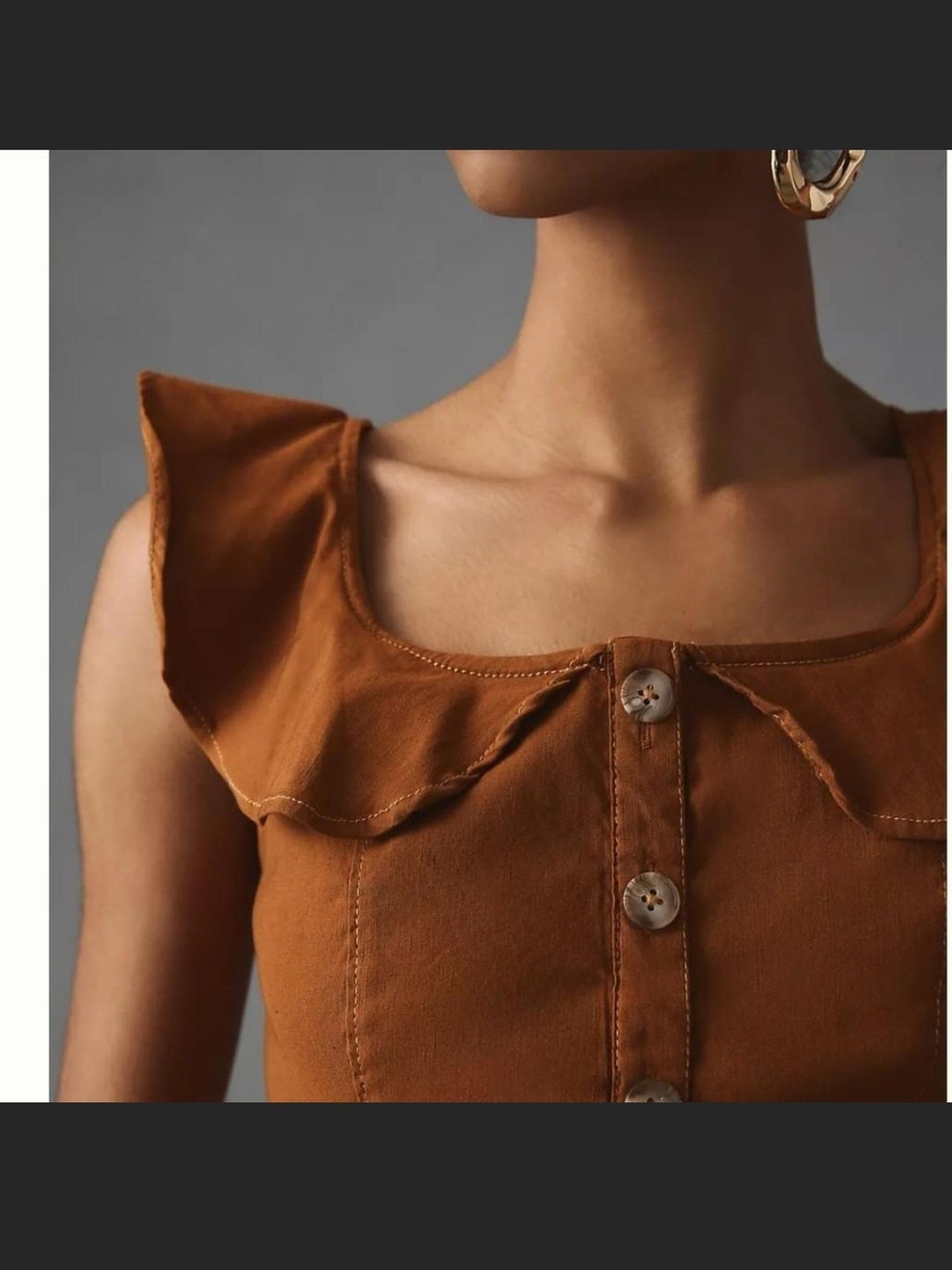 Anthropologie Rust-Brown Ruffle Sleeve Midi Dress - Picture 4 of 5